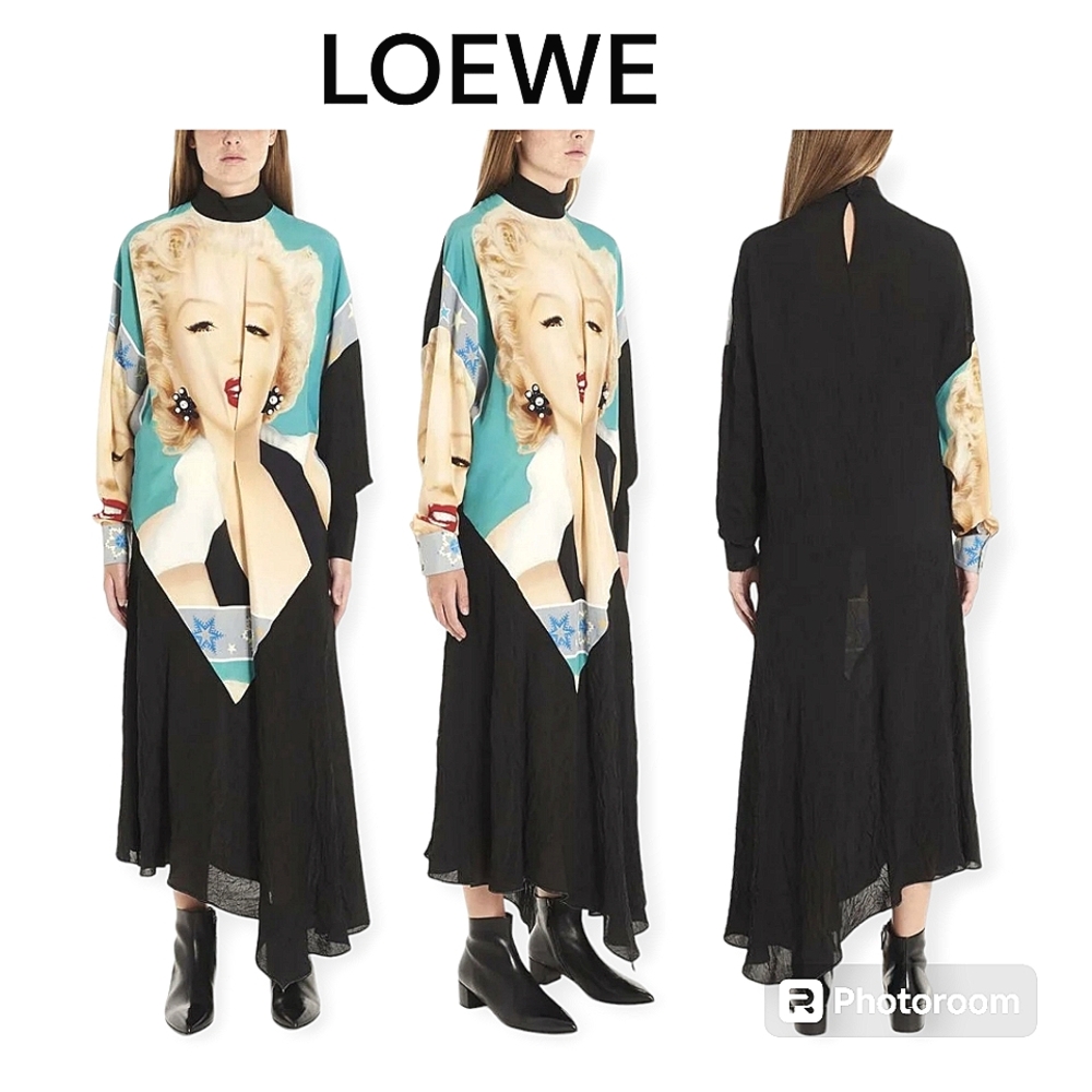 Loewe Women's Black Marilyn Monroe Print Midi Dress